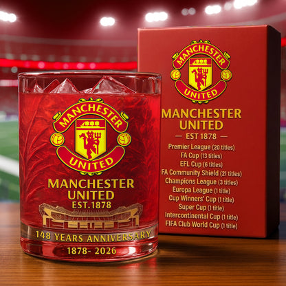 Personalized MU FC 148 Years Anniversary Whisky , MU Whiskey Glass, Holiday Gifts V4