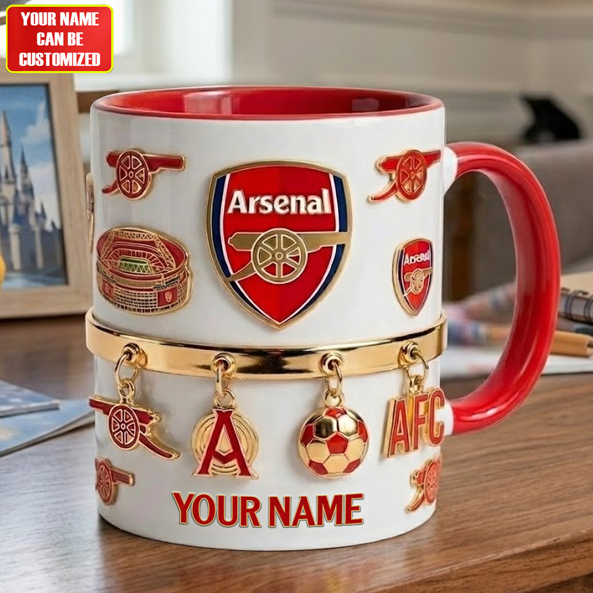 Personalized Arsenal FC Accent Mug , Cream Mug Gifts , Holiday Gifts