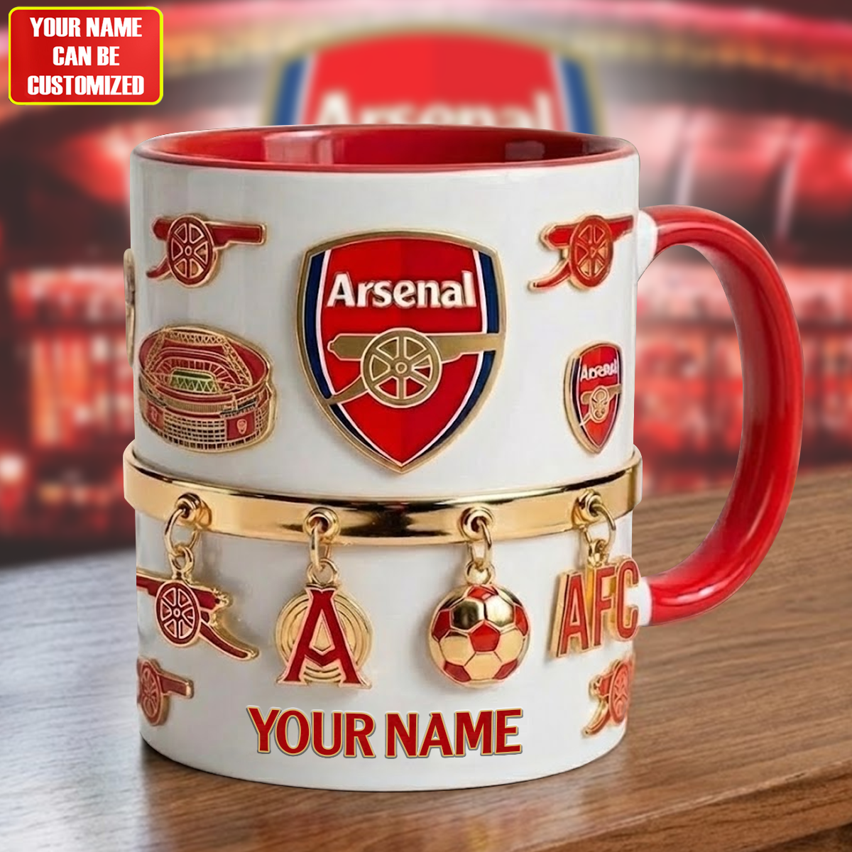 Personalized Arsenal FC Accent Mug , Cream Mug Gifts , Holiday Gifts