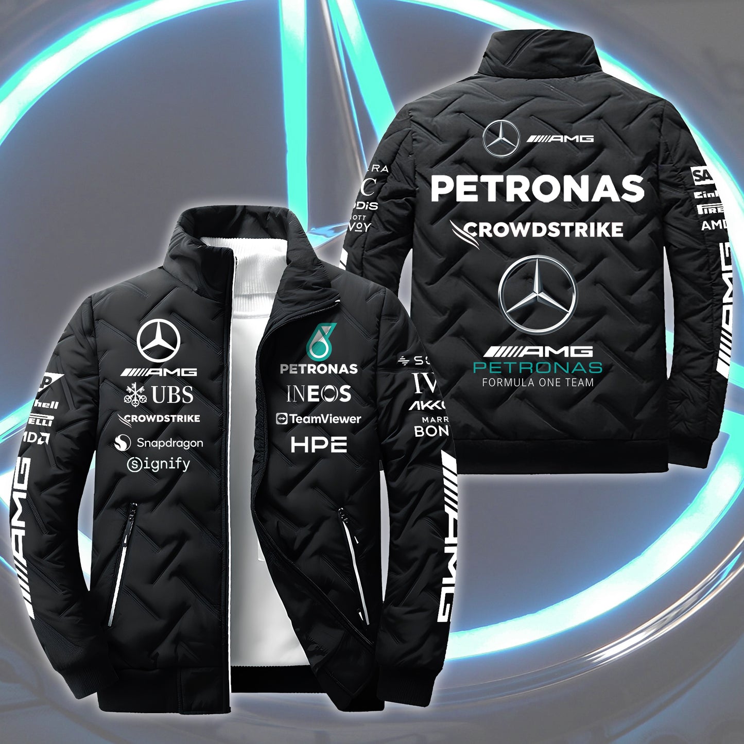 Personalized Merc AMG Petronas Team Puffer Jacket