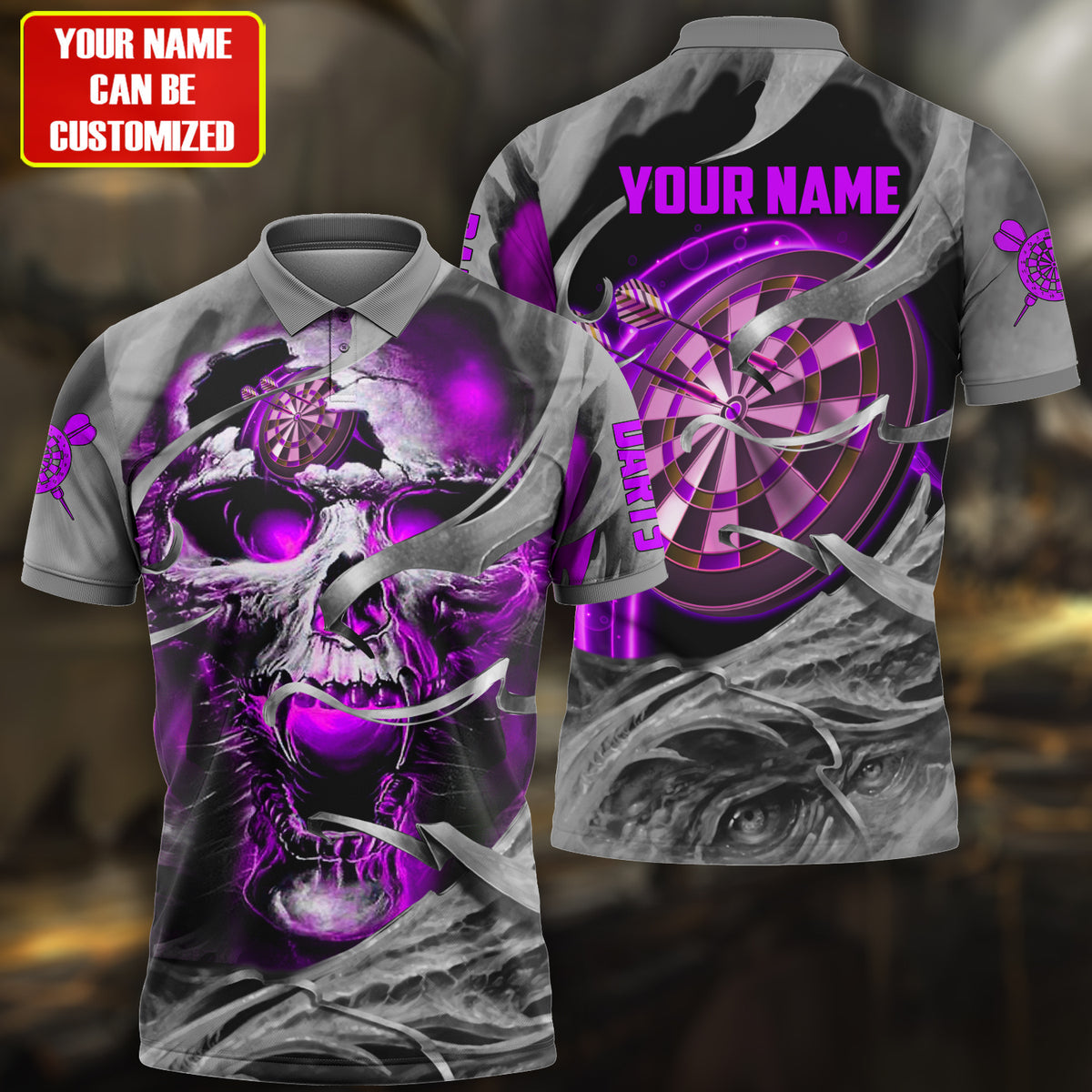 Personalized Name Skull Darts Gothic Purple Version All Over Printed Unisex Shirt Q050501