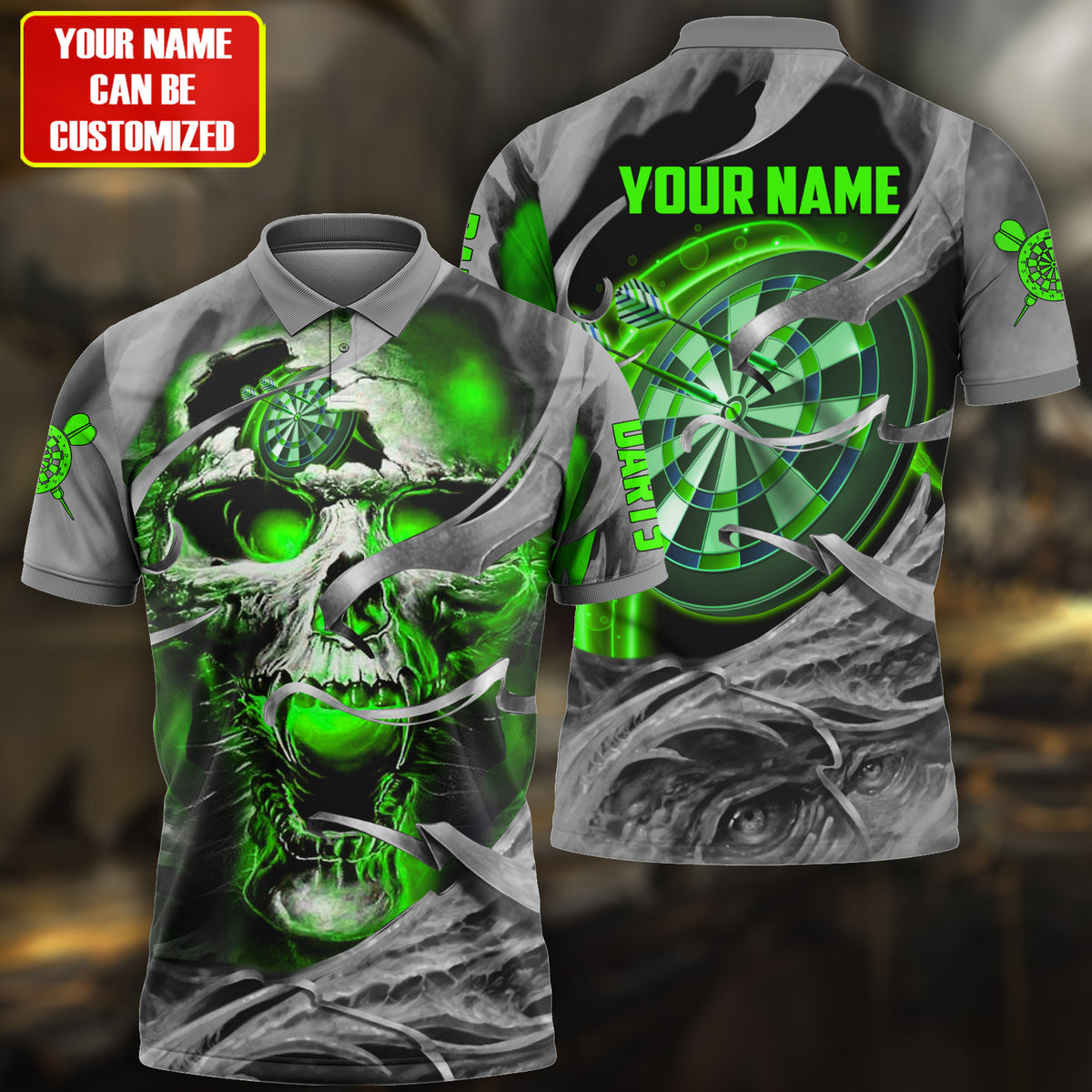 Personalized Name Skull Darts Gothic Green Version All Over Printed Unisex Shirt Q050501