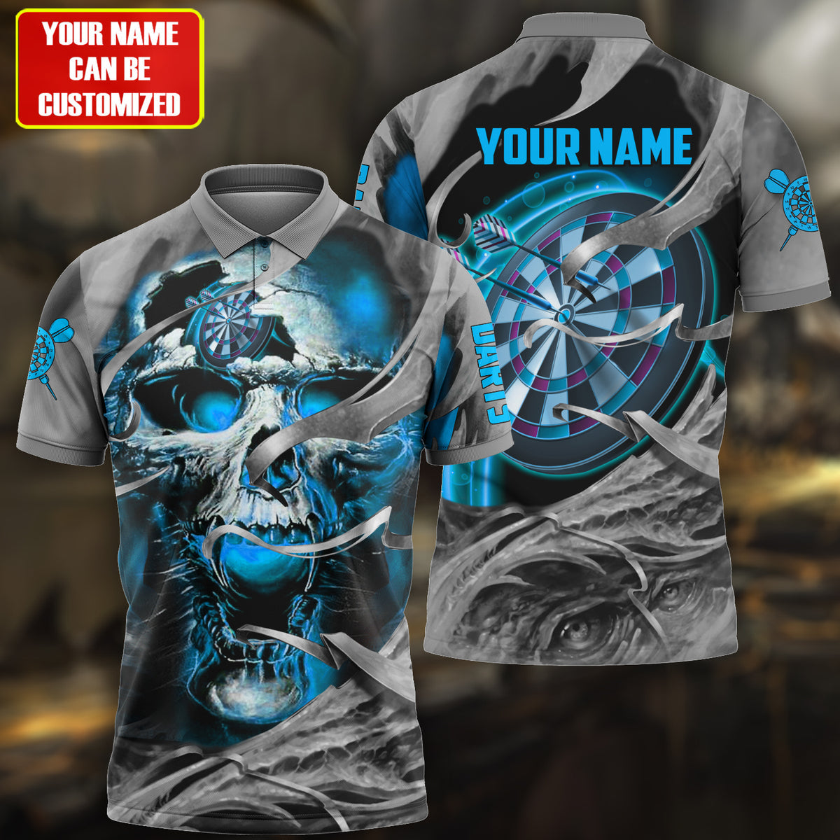 Personalized Name Skull Darts Gothic Teal Version All Over Printed Unisex Shirt Q050501
