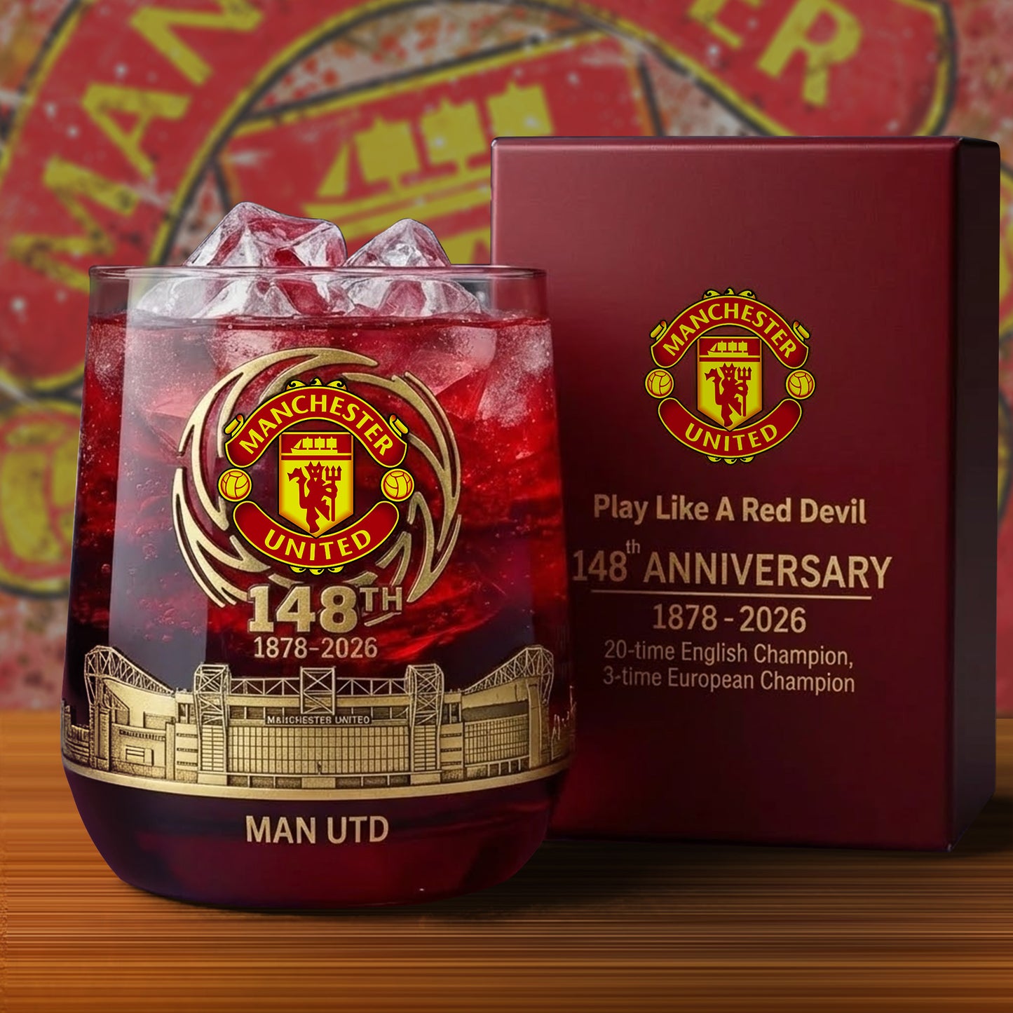Personalized MU FC 148 Years Anniversary Whisky , MU Whiskey Glass, Holiday Gifts V5