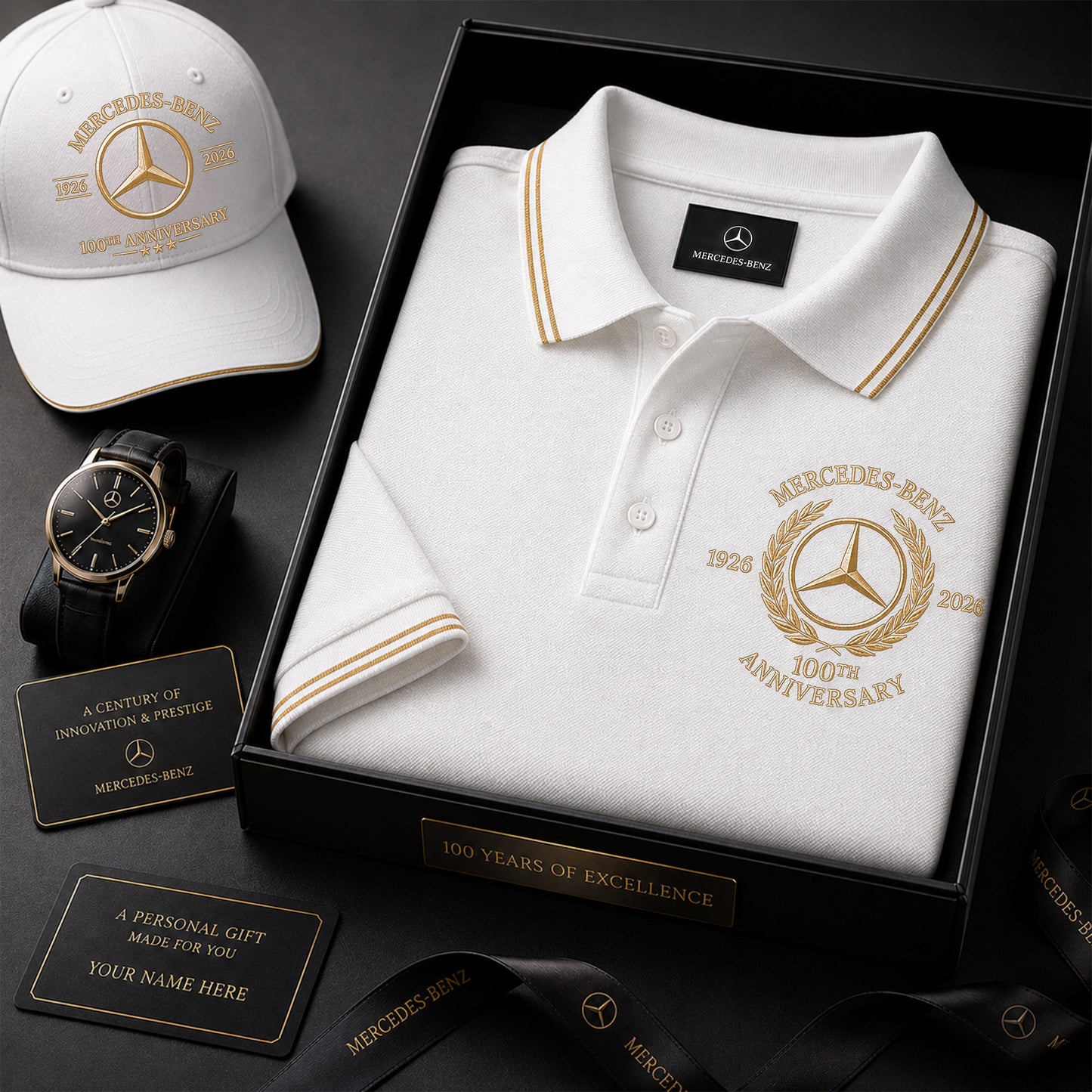 Personalized Merc 100TH Anniversary Sport Polo Shirt ( Included Cap )