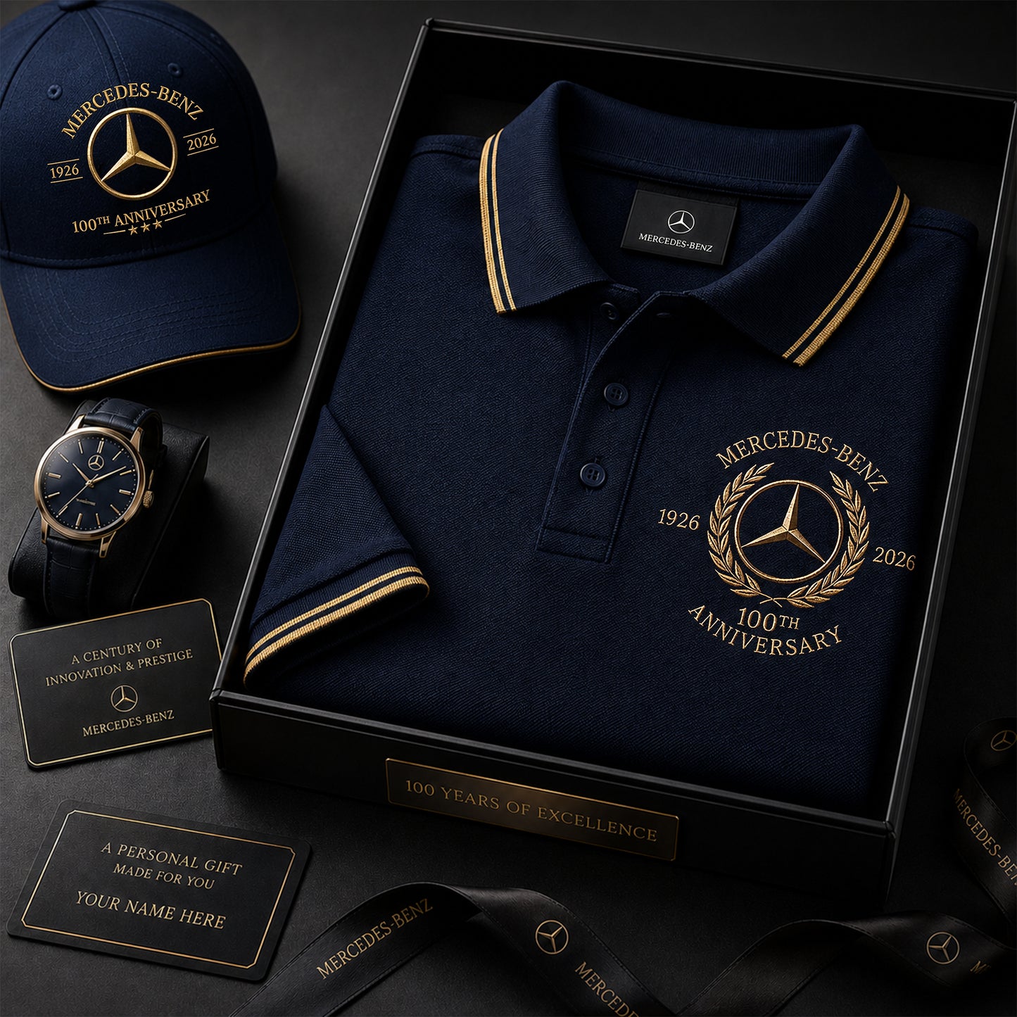 Personalized Merc 100TH Anniversary Sport Polo Shirt ( Included Cap )