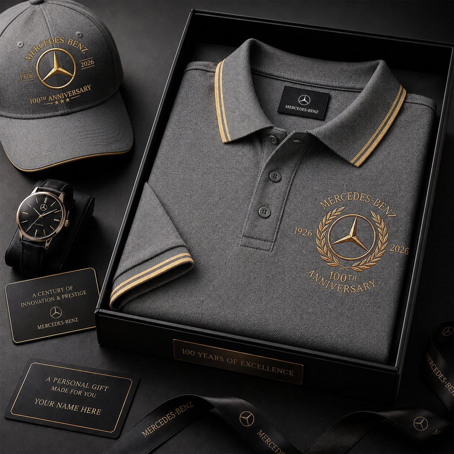 Personalized Merc 100TH Anniversary Sport Polo Shirt ( Included Cap )