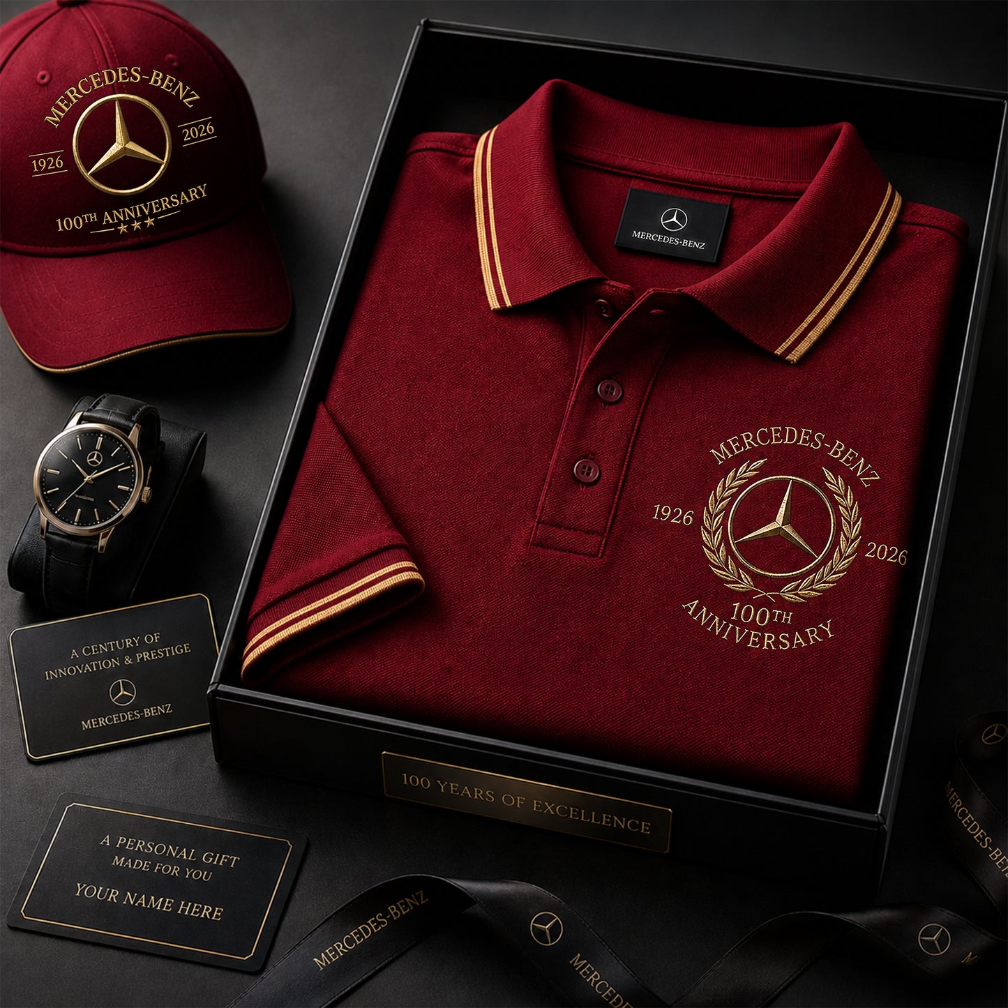 Personalized Merc 100TH Anniversary Sport Polo Shirt ( Included Cap )