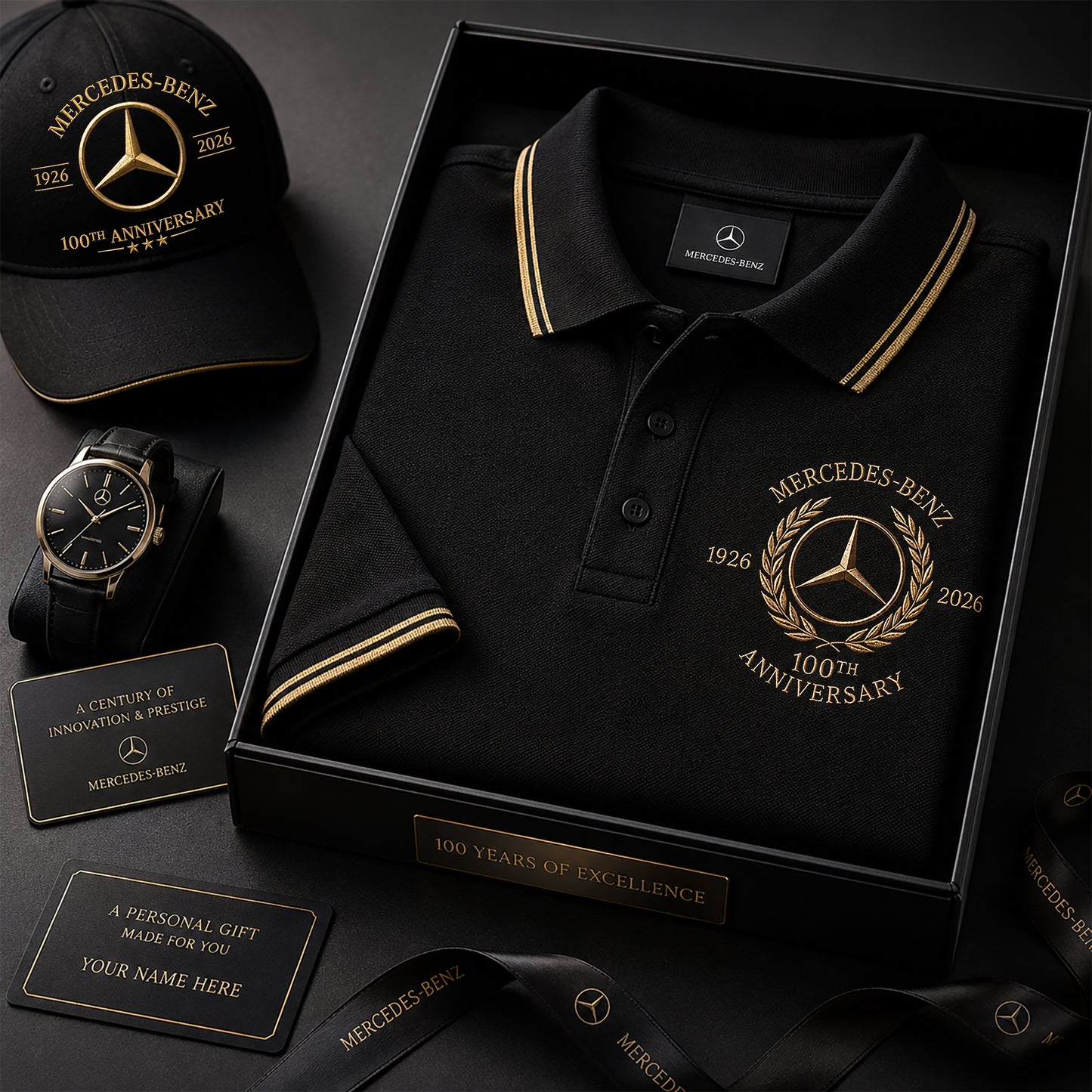 Personalized Merc 100TH Anniversary Sport Polo Shirt ( Included Cap )