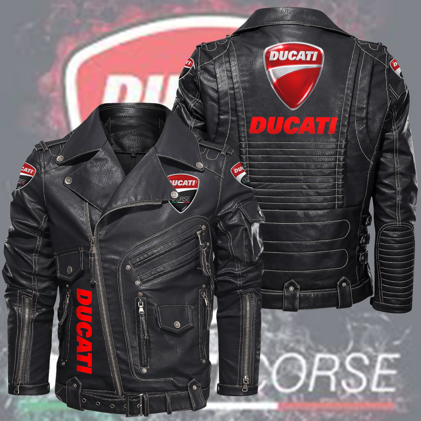 DCT Belt Solid Zipper Street Leather Jacket