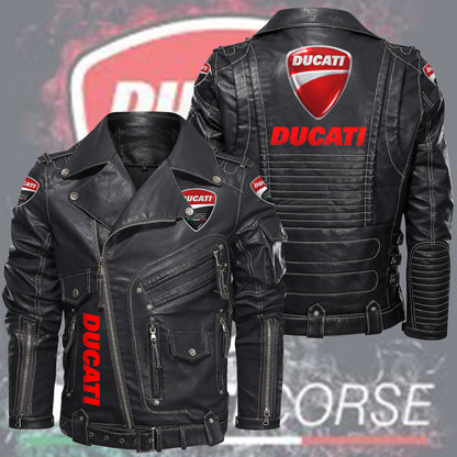 DCT Belt Solid Zipper Street Leather Jacket