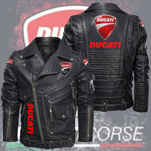 DCT Belt Solid Zipper Street Leather Jacket