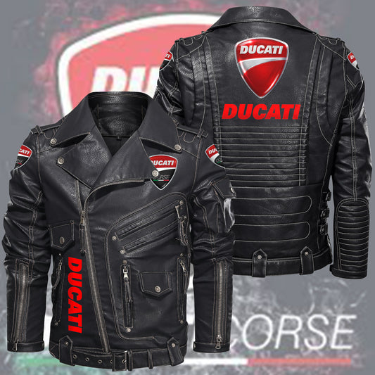 DCT Belt Solid Zipper Street Leather Jacket