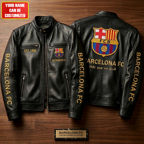 Barca FC Est.1899 Vintage Collar Leather Jacket