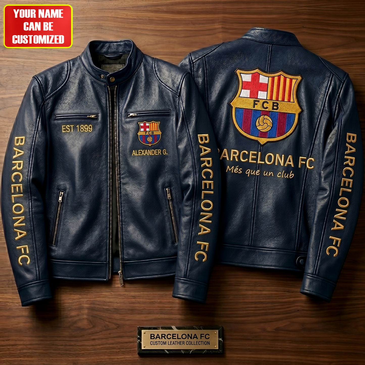 Barca FC Est.1899 Vintage Collar Leather Jacket