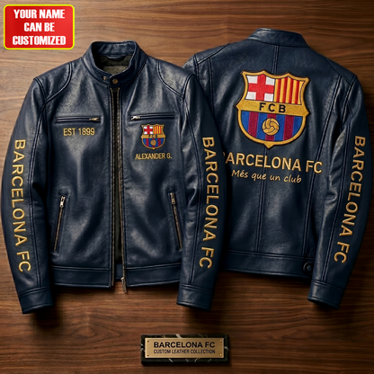 Barca FC Est.1899 Vintage Collar Leather Jacket