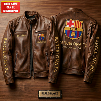 Barca FC Est.1899 Vintage Collar Leather Jacket
