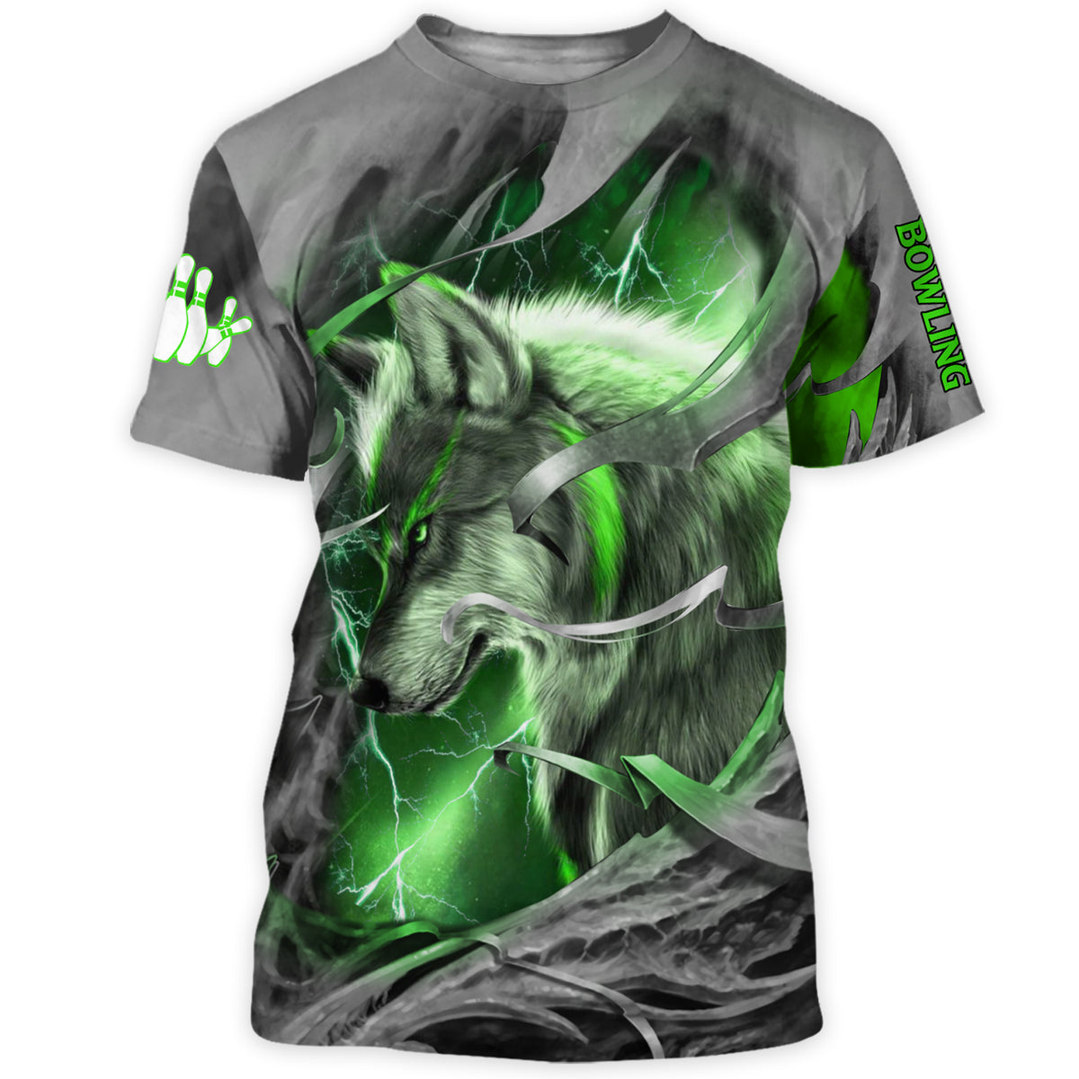 Personalized Name Green Wolf Bowling All Over Printed Unisex Shirt Q070504