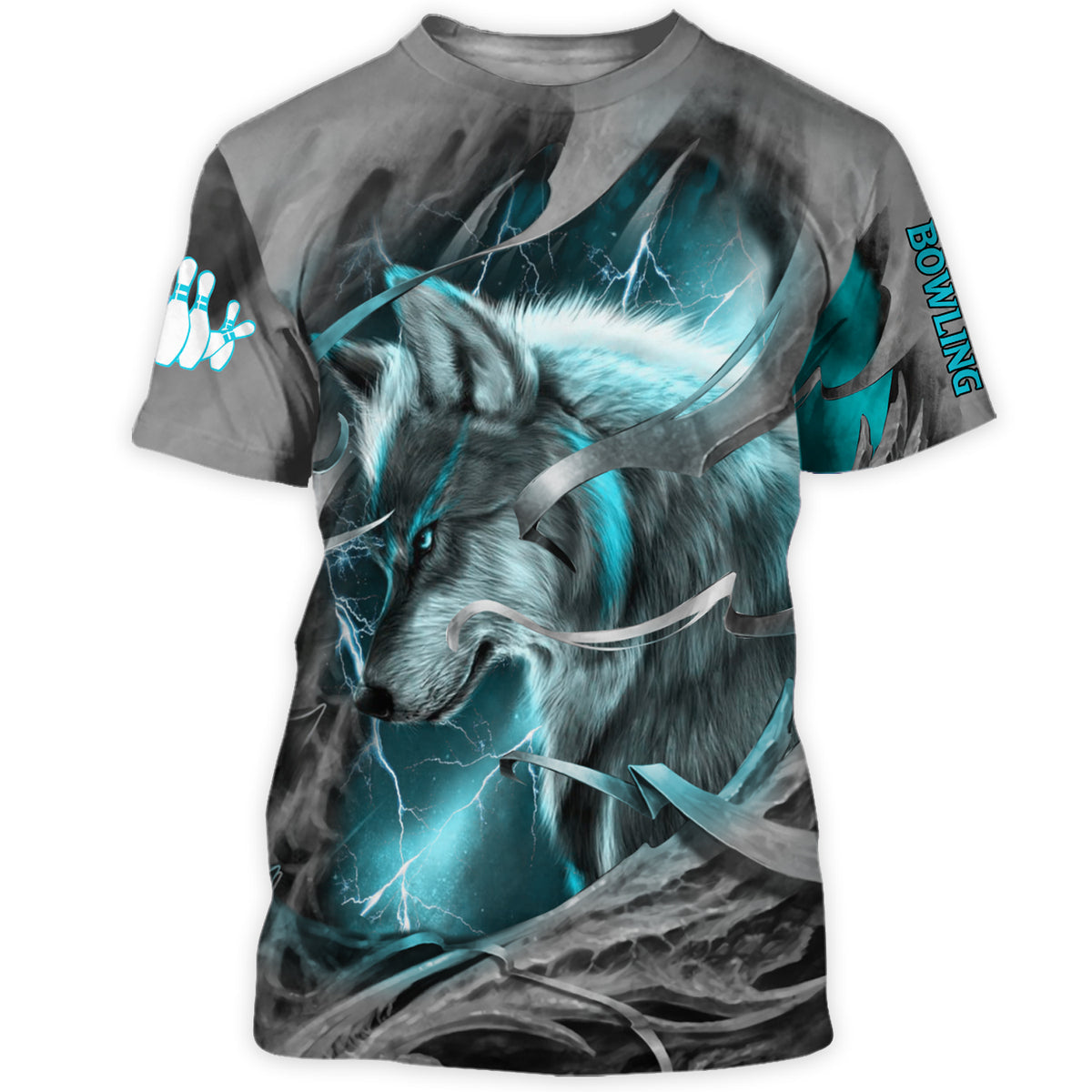 Personalized Name Teal Wolf Bowling All Over Printed Unisex Shirt Q070504