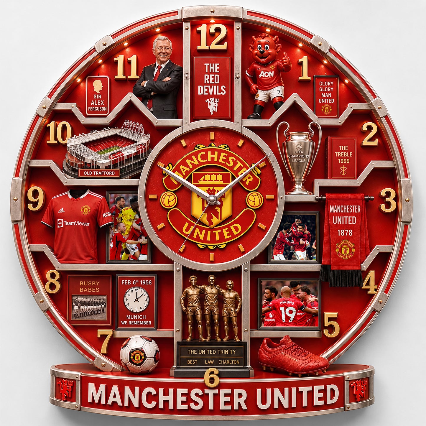 MU FC Glory Home Decorative 3D Visual Effect Acrylic Wall Clock