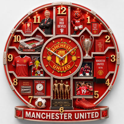 MU FC Glory Home Decorative 3D Visual Effect Acrylic Wall Clock