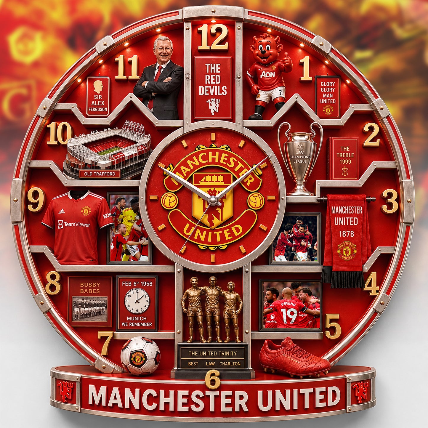 MU FC Glory Home Decorative 3D Visual Effect Acrylic Wall Clock