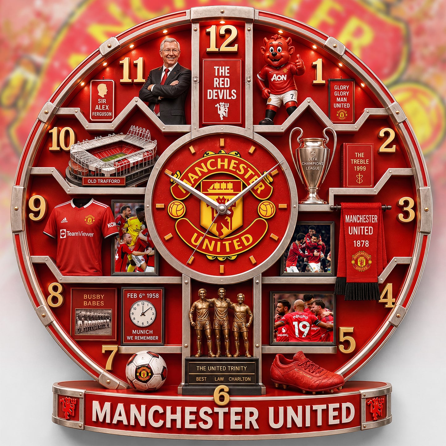 MU FC Glory Home Decorative 3D Visual Effect Acrylic Wall Clock