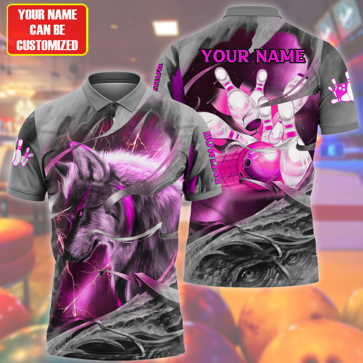 Personalized Name Pink Wolf Bowling All Over Printed Unisex Shirt Q070504