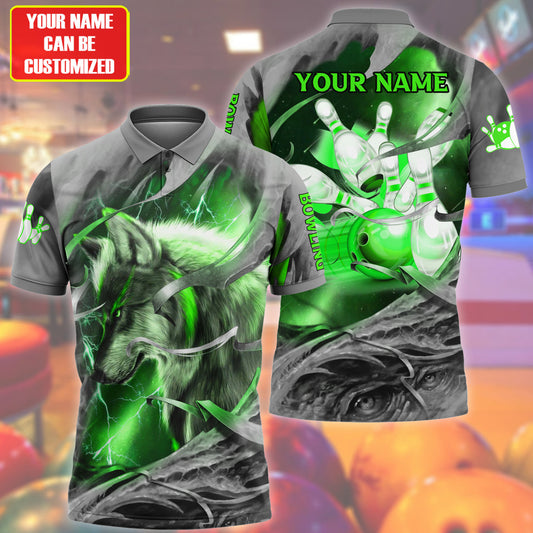 Personalized Name Green Wolf Bowling All Over Printed Unisex Shirt Q070504