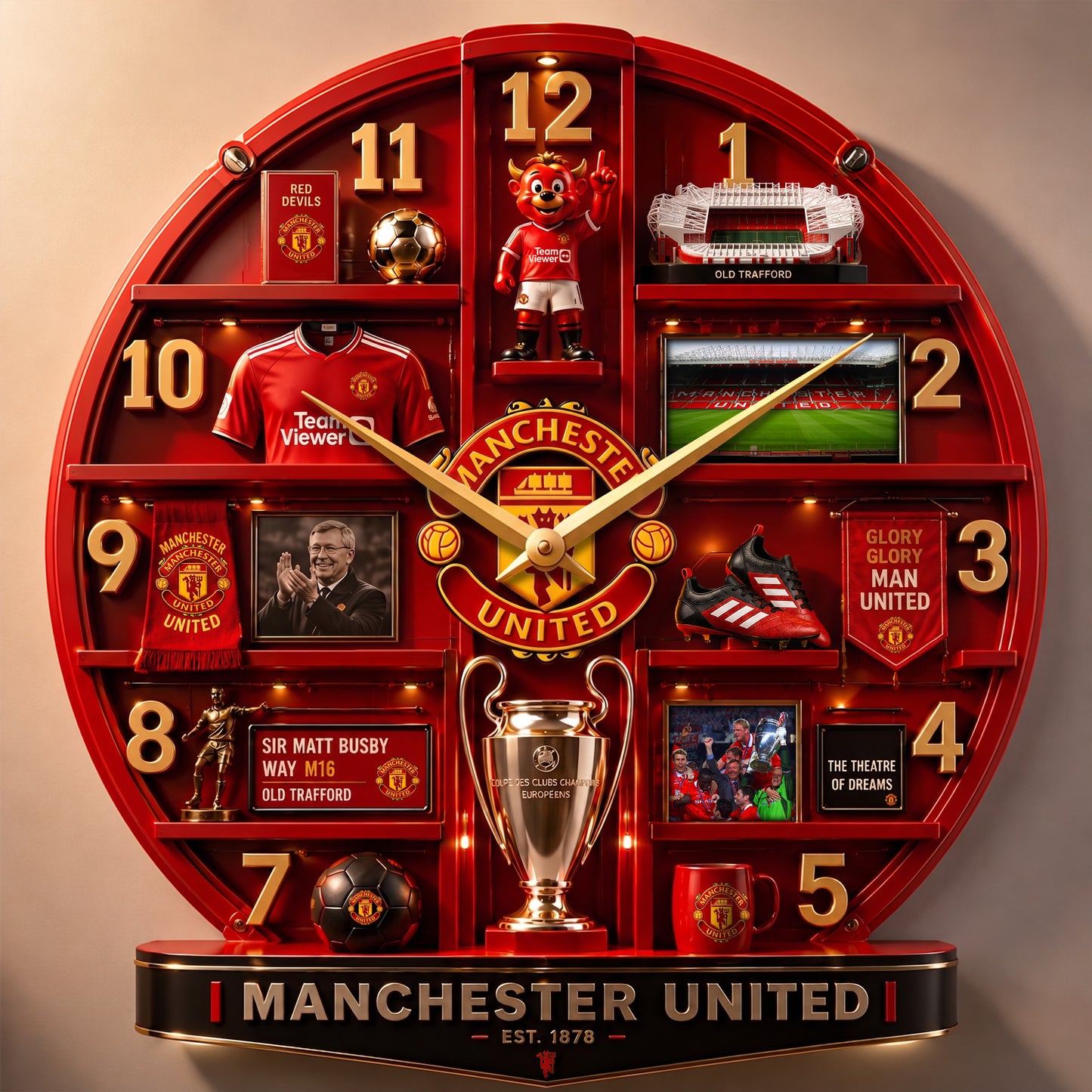 MU FC Glory Home Decorative 3D Visual Effect Acrylic Wall Clock