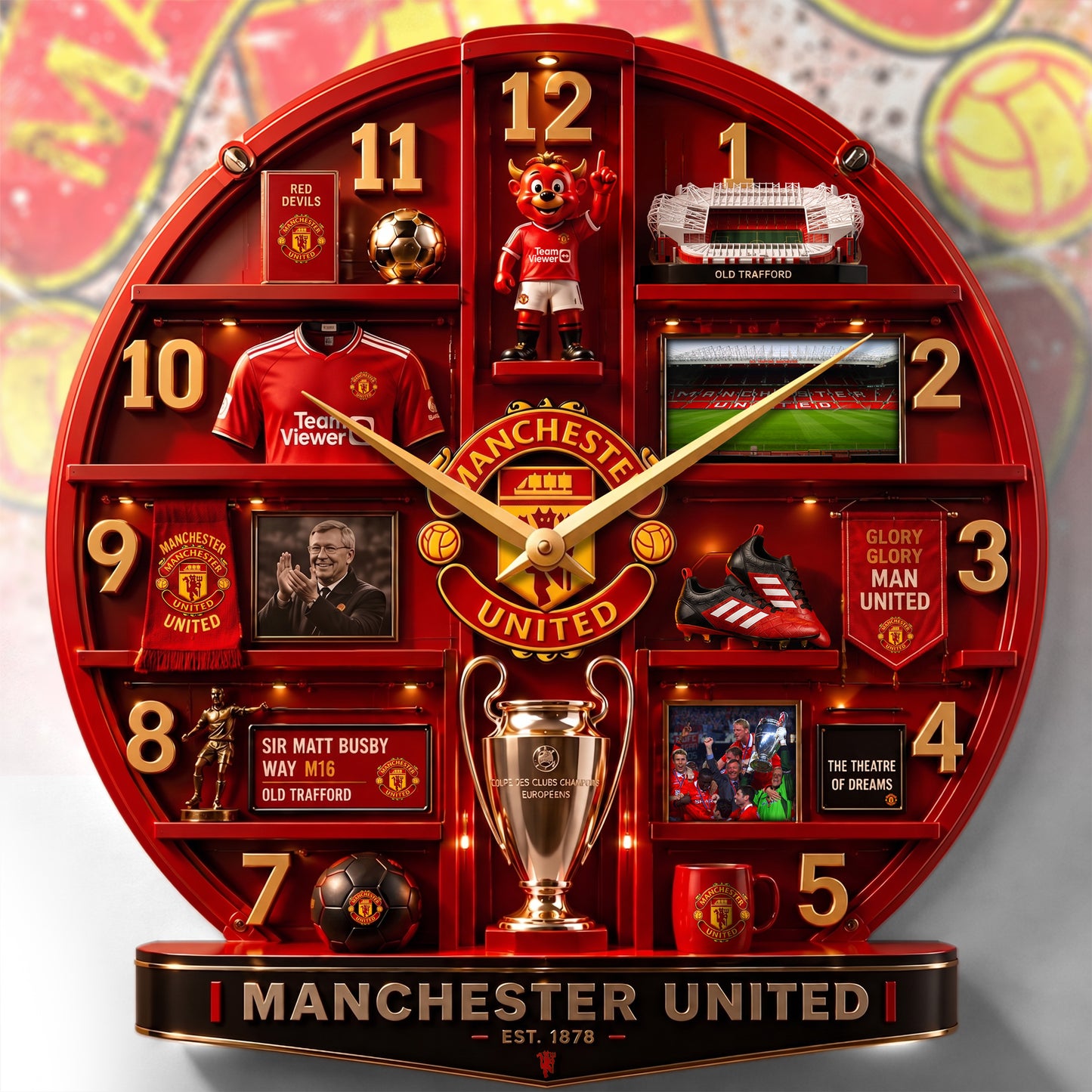 MU FC Glory Home Decorative 3D Visual Effect Acrylic Wall Clock
