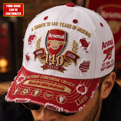 Arsenal FC Celebrate 140 Years Of Legend - Personalized Classic Cap, Gift For Arsenal Fans (1886-2026)