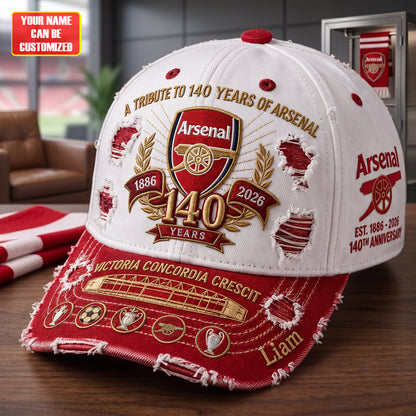 Arsenal FC Celebrate 140 Years Of Legend - Personalized Classic Cap, Gift For Arsenal Fans (1886-2026)