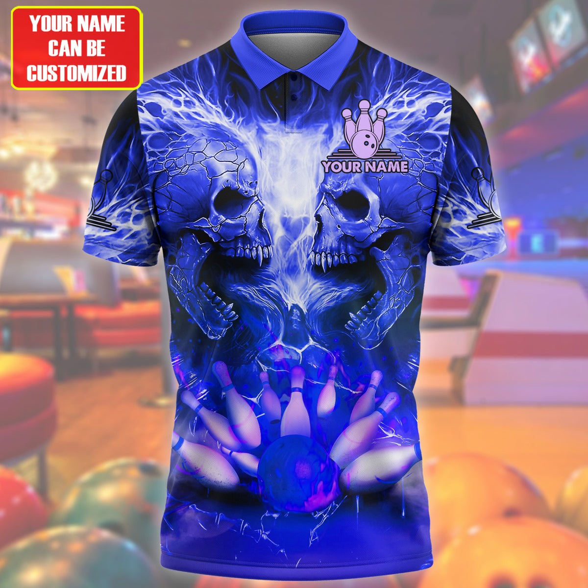 Personalized Name Skull Bowling Blue Version All Over Printed Unisex Shirt Q080505