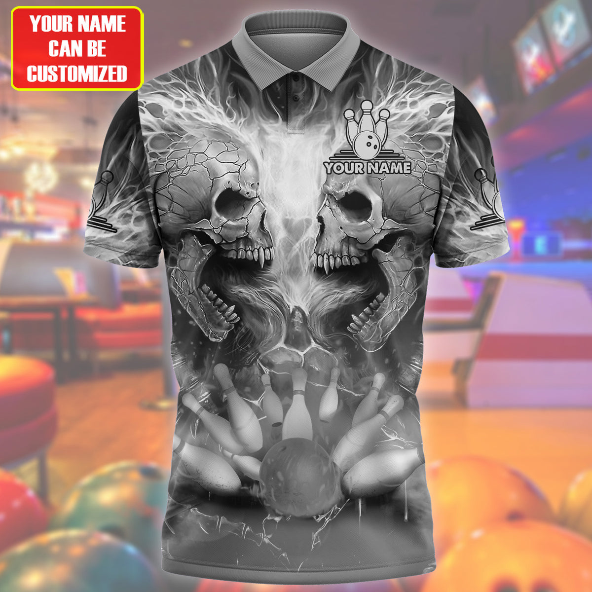 Personalized Name Skull Bowling Black Version All Over Printed Unisex Shirt Q080505
