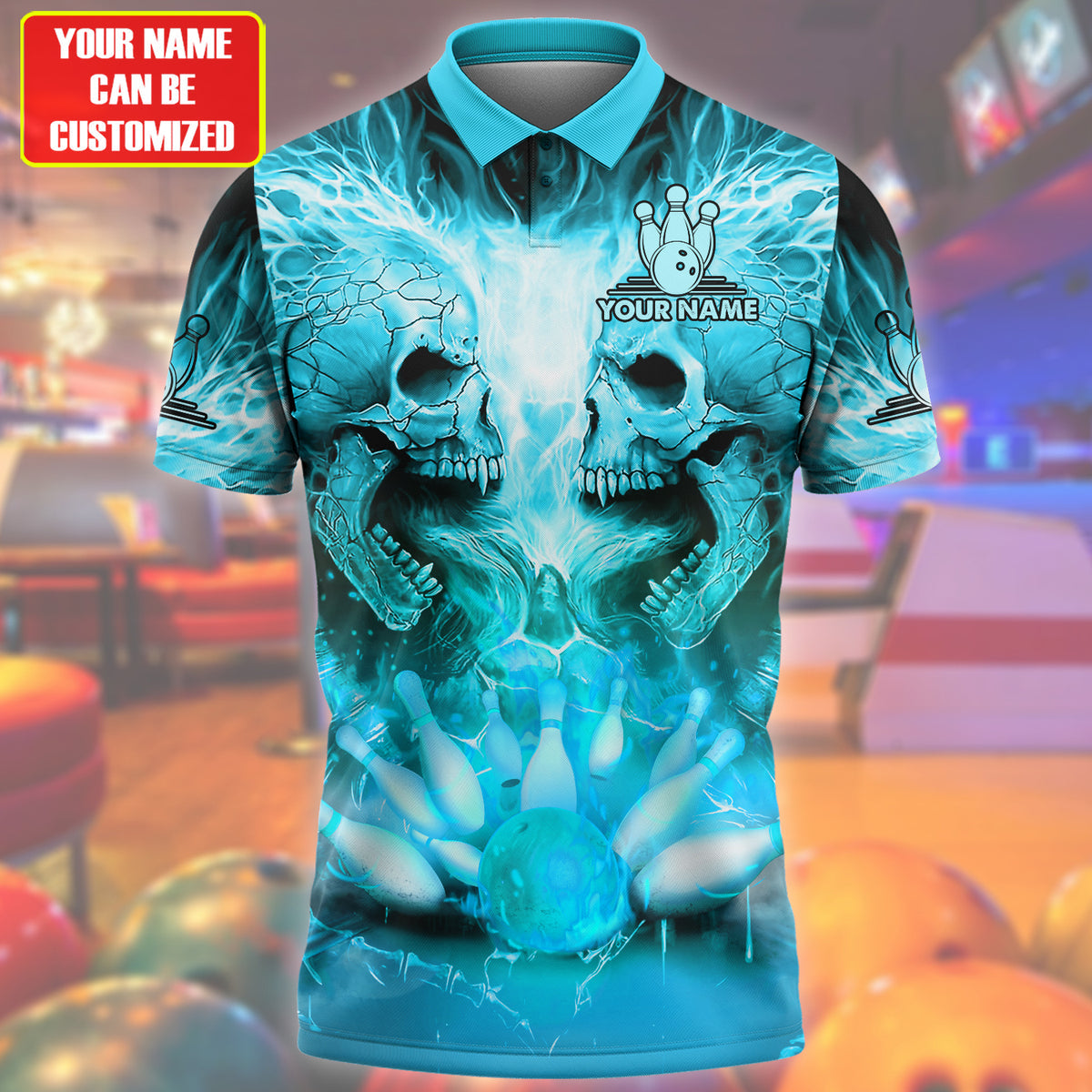 Personalized Name Skull Bowling Teal Version All Over Printed Unisex Shirt Q080505