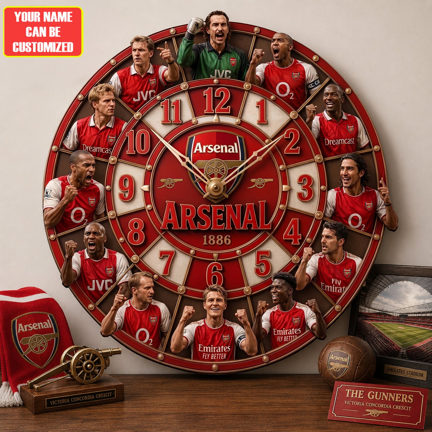 Arsenal Legends Home Decorative 3D Visual Effect Acrylic Wall Clock