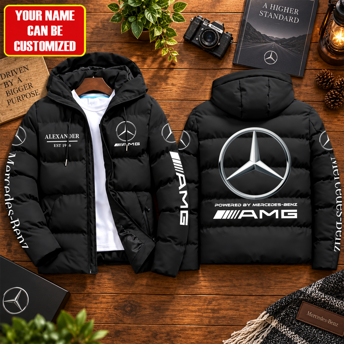 Personalized Merc AMG EST 1926 Puffer Jacket With Hood
