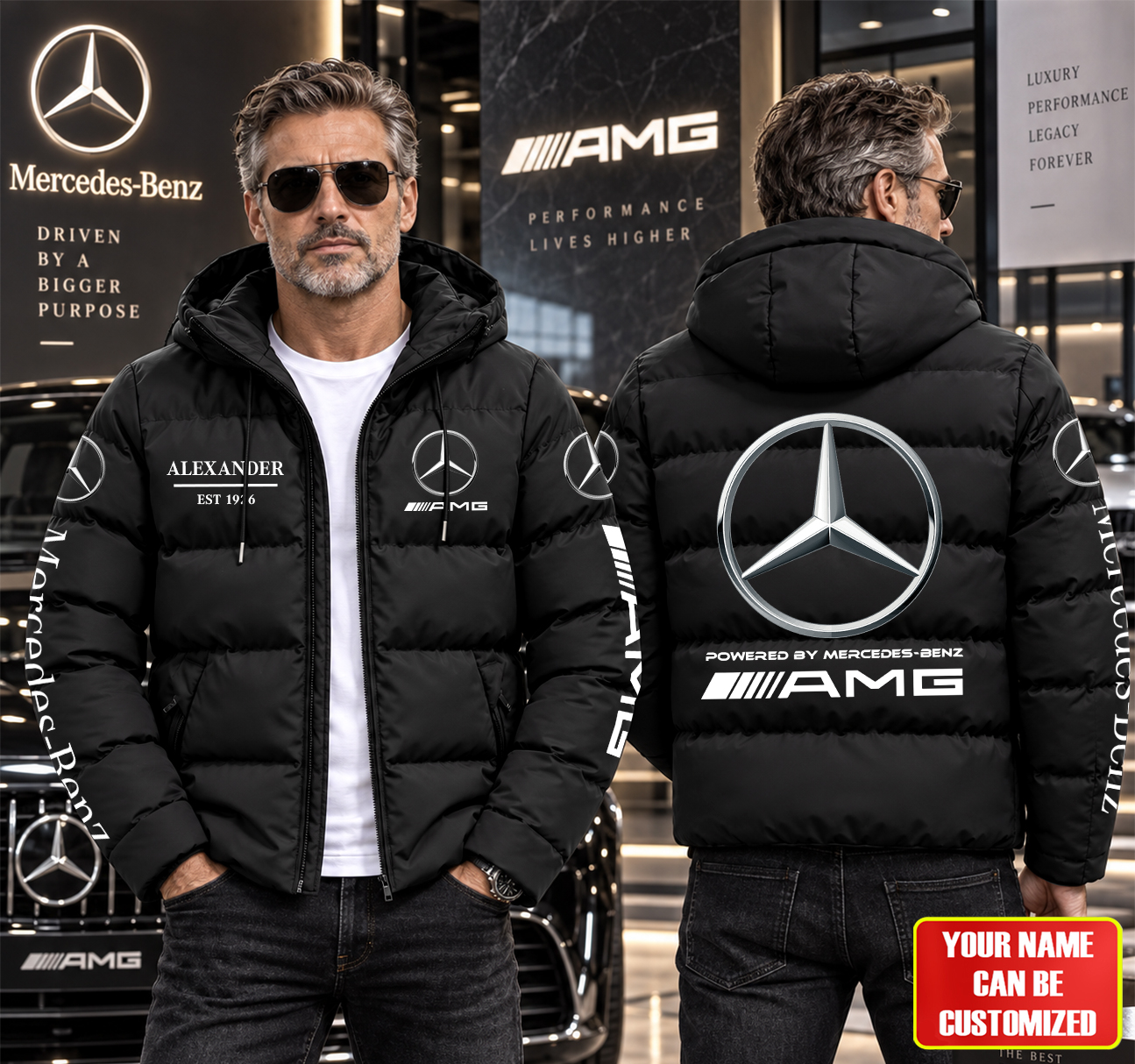 Personalized Merc AMG EST 1926 Puffer Jacket With Hood