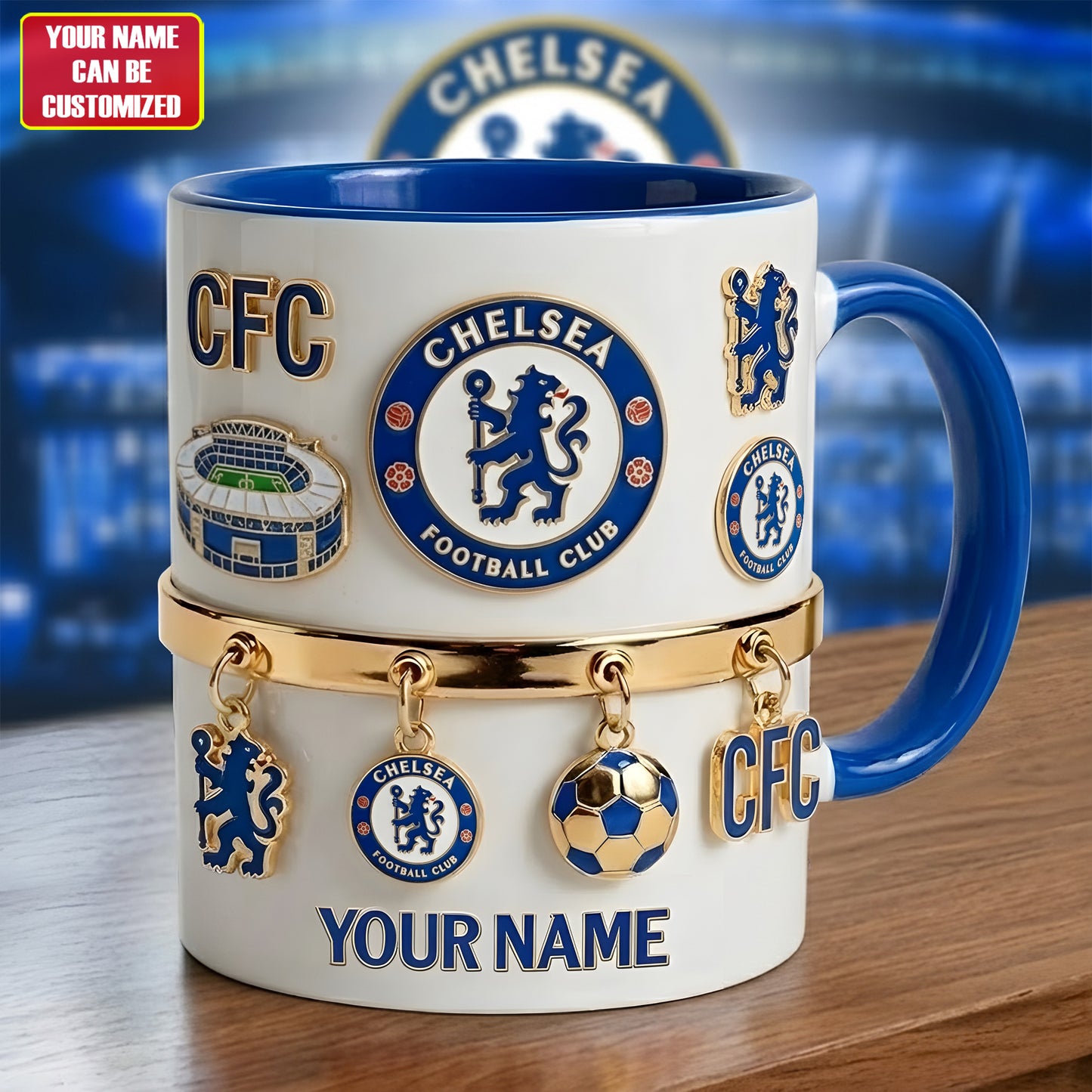 Personalized Chelsea FC Stadium Accent Mug , Cream Mug Gifts , Holiday Gifts
