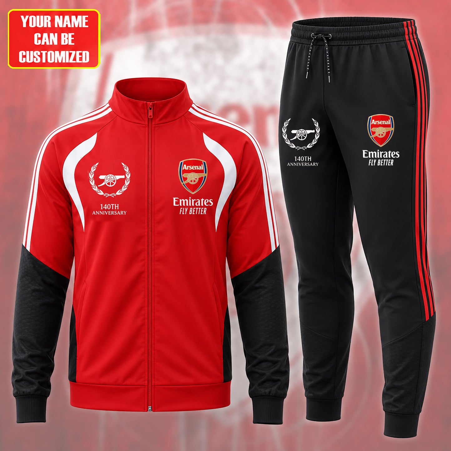 Personalized Arsenal 140TH Anniversary Zipper Stand Collar Jacket & Sweatpants (1886-2026)