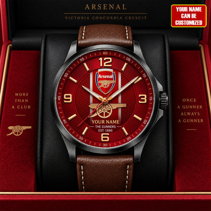 Personalized Arsenal FC The Gunners Luxury Leather Strap Watch