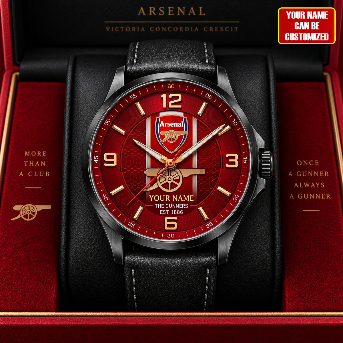 Personalized Arsenal FC The Gunners Luxury Leather Strap Watch