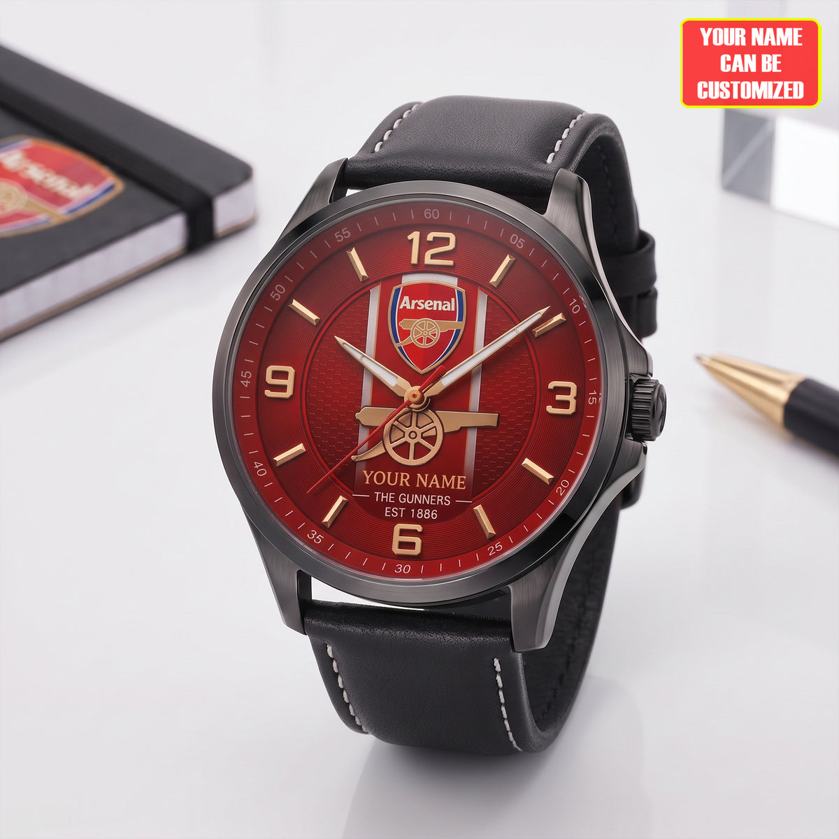 Personalized Arsenal FC The Gunners Luxury Leather Strap Watch