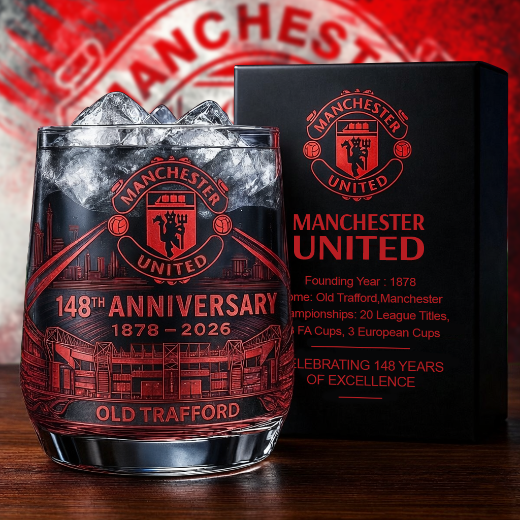 Personalized MU FC 148 Years Anniversary Whisky , MU Whiskey Glass, Holiday Gifts V7