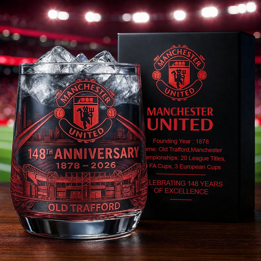 Personalized MU FC 148 Years Anniversary Whisky , MU Whiskey Glass, Holiday Gifts V7