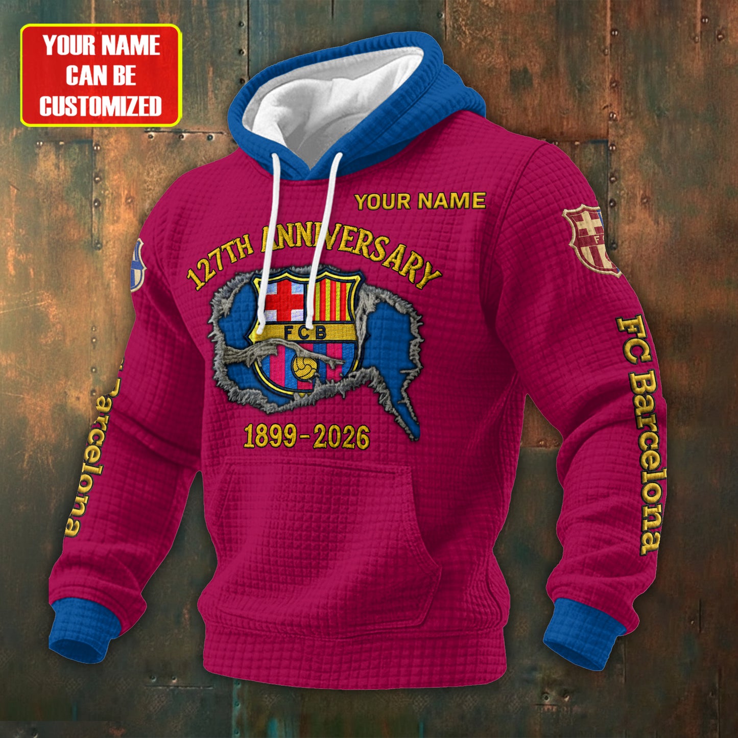 Personalized Barca 127th Anniversary Fabric Hooded Sweatshirt