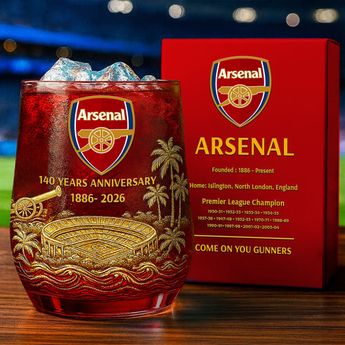 Personalized Arsenal 140 Years Anniversary Whisky , Arsenal Whiskey Glass V6
