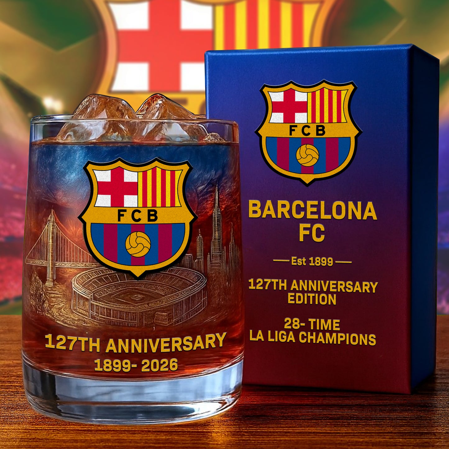Personalized Barca FC 127 Years Anniversary Whisky , Barca Whiskey Glass V4