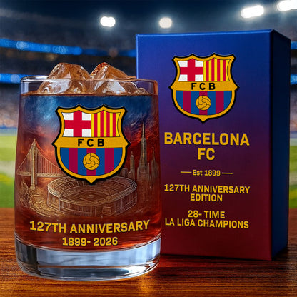Personalized Barca FC 127 Years Anniversary Whisky , Barca Whiskey Glass V4